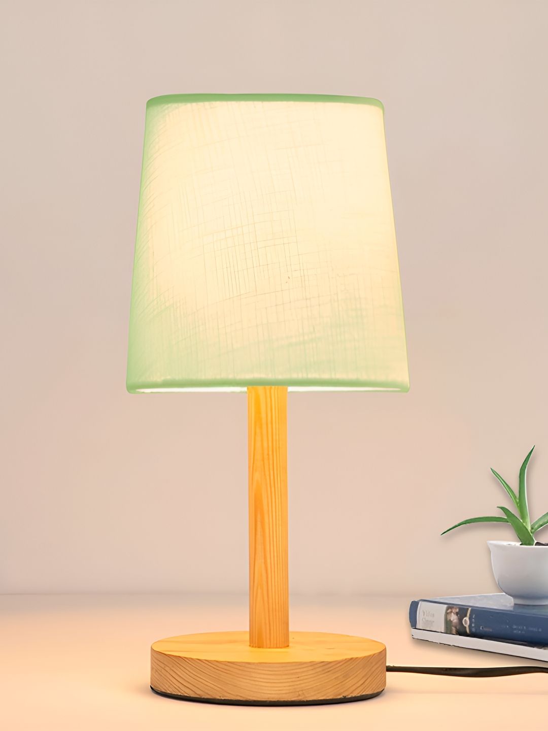 Homesake Green Wood Contemporary Frusturical Shaped Table Lamp-image-33