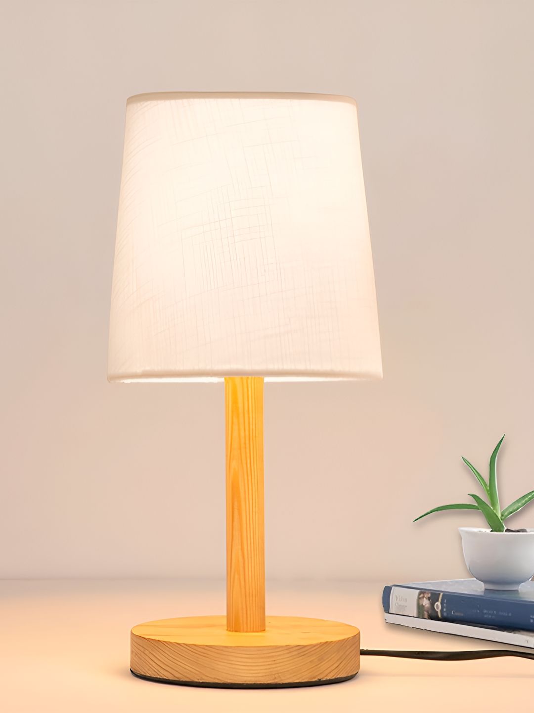 Homesake White Wood Contemporary Frusturical Shaped Table Lamp-picture-45