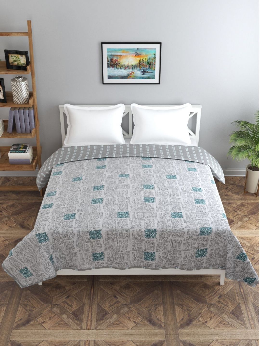 Florida Grey & Green Geometric Microfiber Double Bed Dohar-picture-41