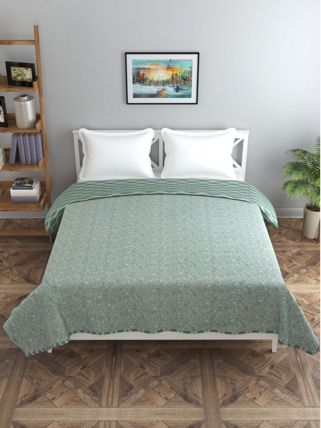 Florida Lime Green & White Floral Microfiber Double Bed Dohar-picture-28