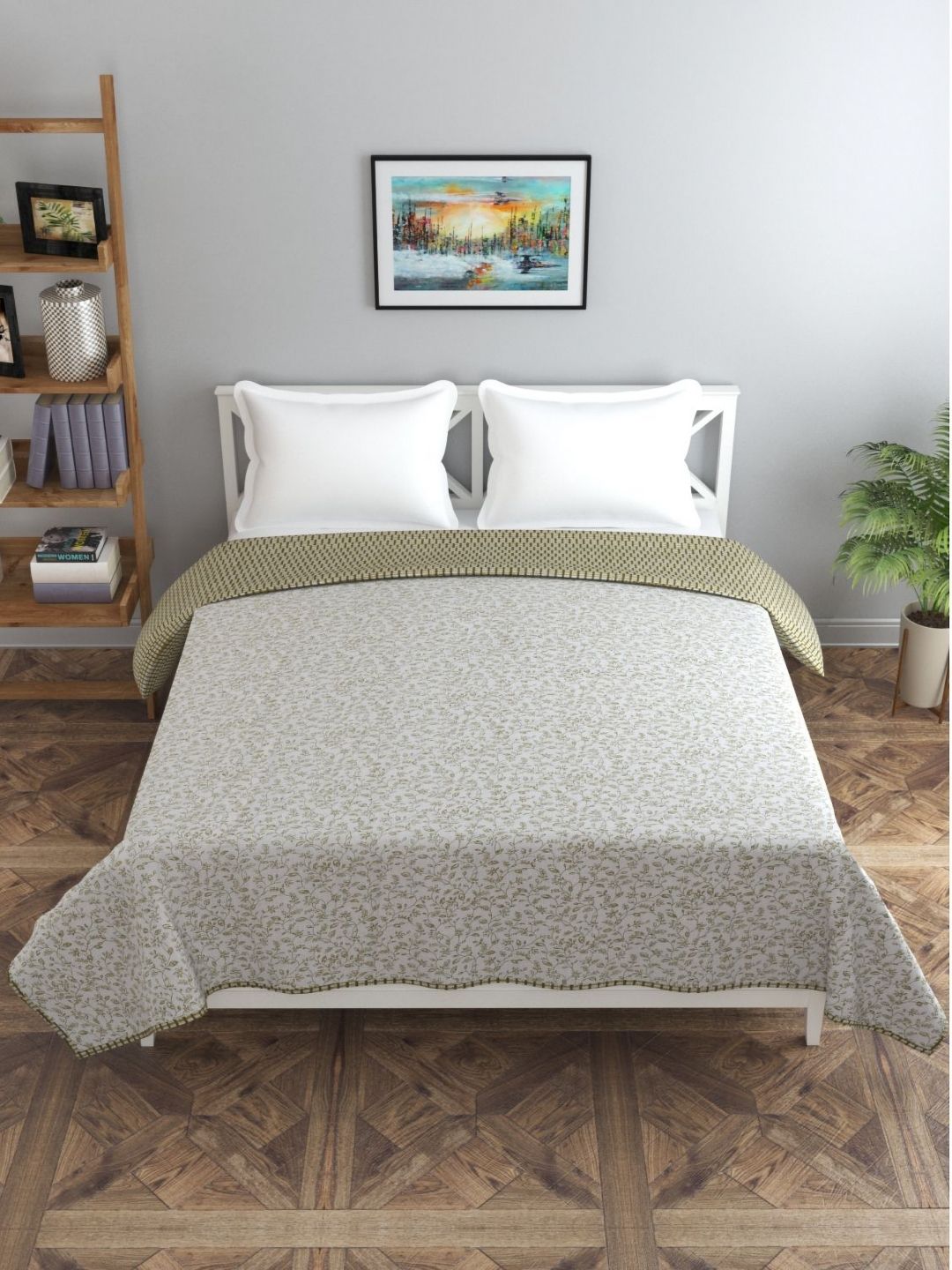 Florida Olive Green & Pink Floral Microfiber Double Bed Dohar-picture-16