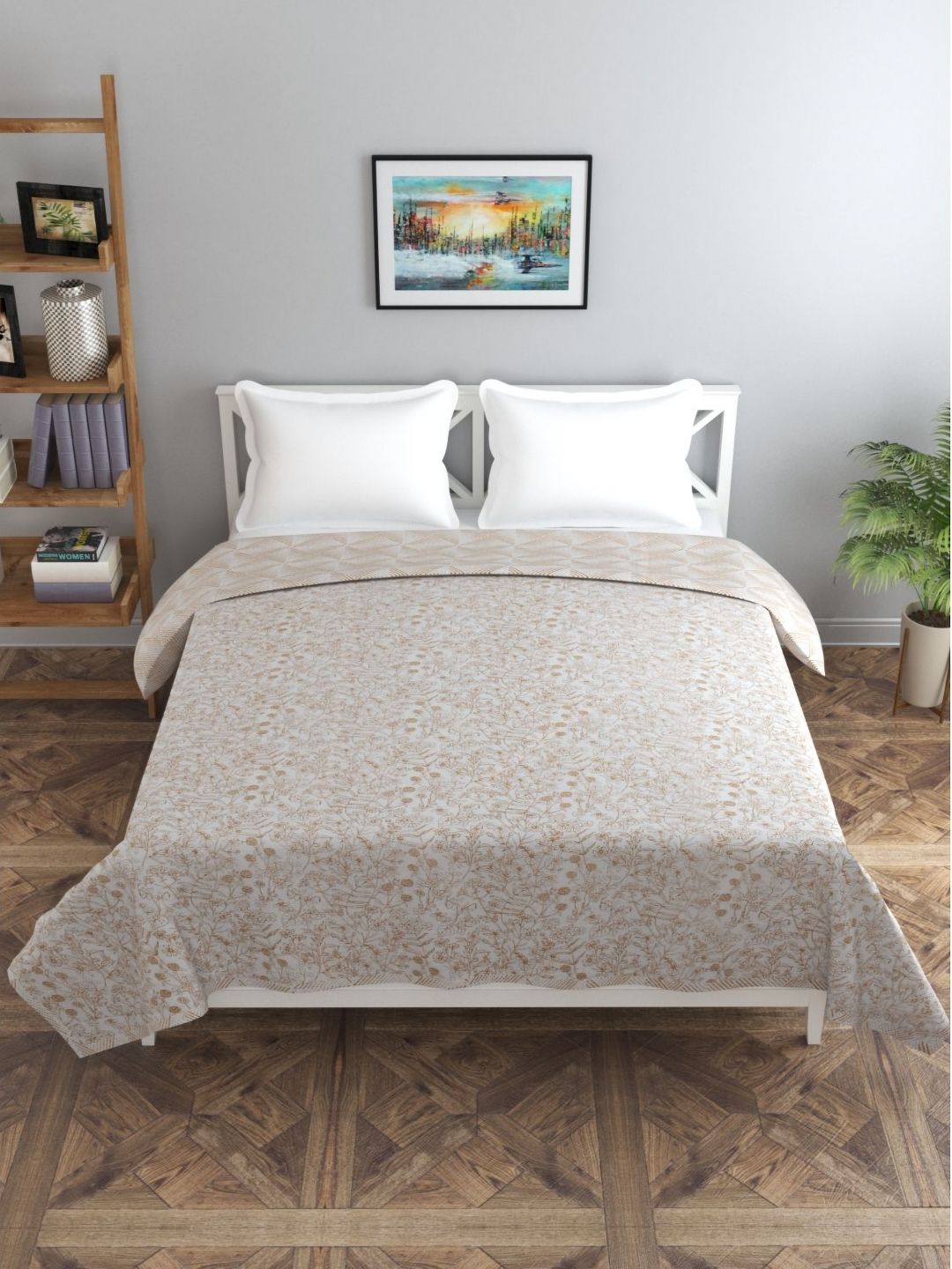 Florida Fiva Tan & White Floral Cotton 200 GSM AC Room Reversible Double Bed Dohar-picture-37