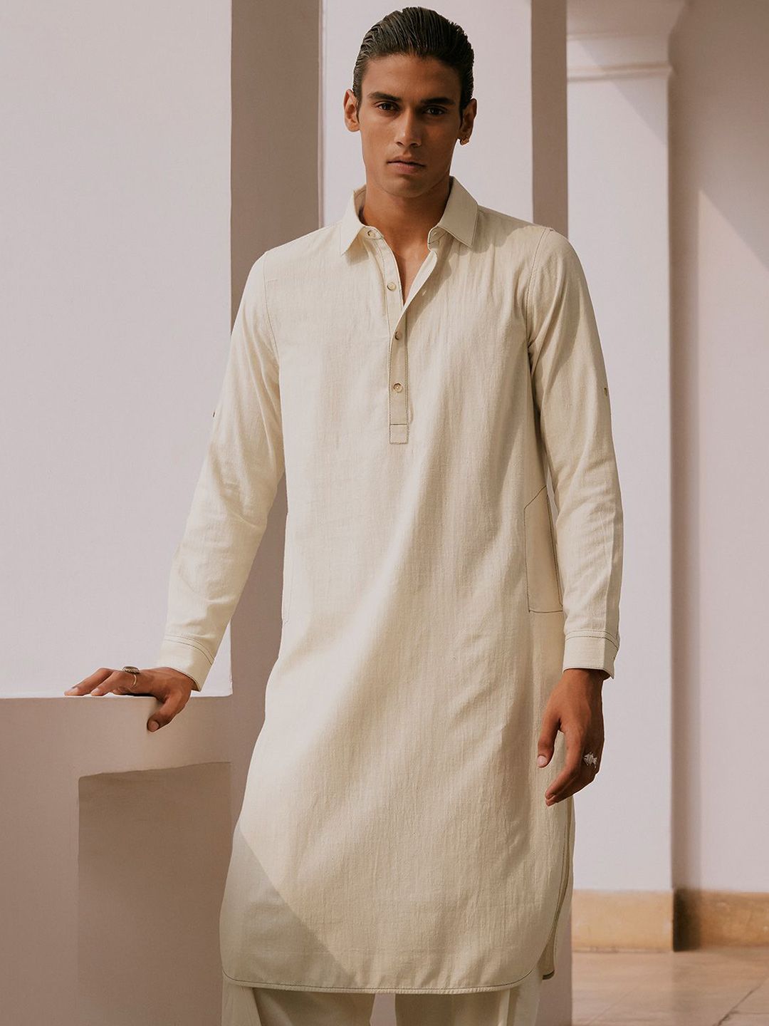 Andamen Mandarin Collar Cotton Straight Kurta-picture-11