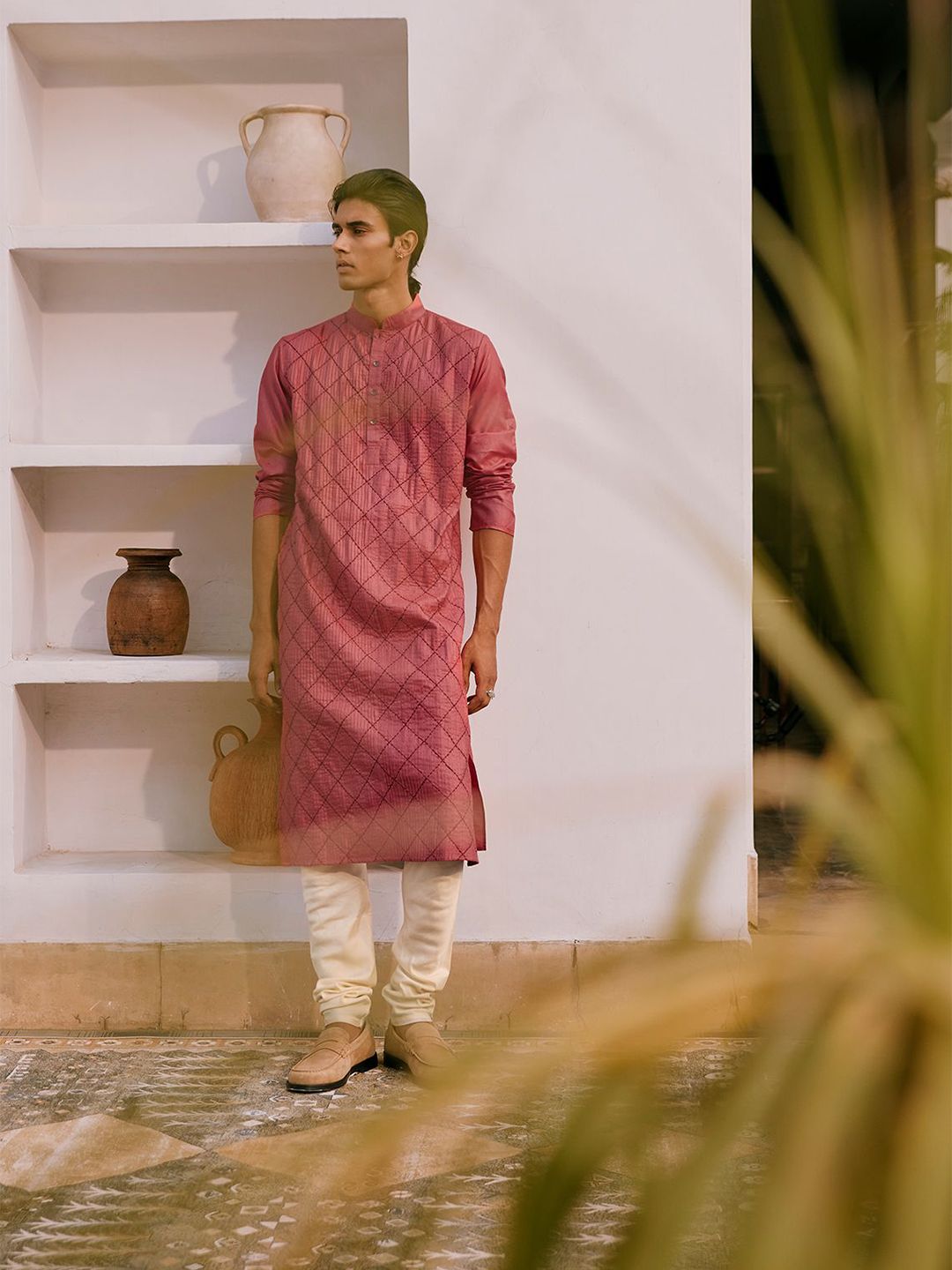 Andamen Geometric Mandarin Collar Cotton Kurta-picture-42