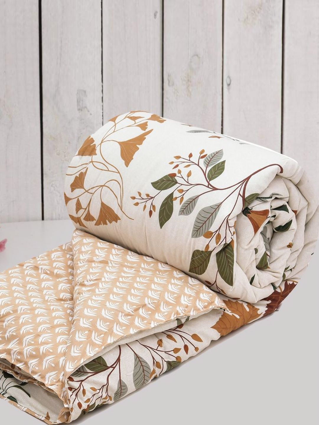 RRC Cream-Coloured Floral Microfiber Mild Winter 120 GSM Single Bed Comforter-image-26