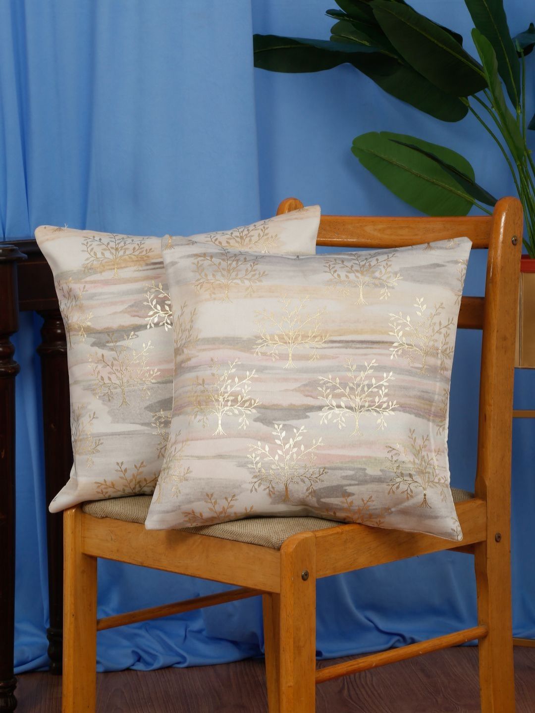 DREAM WEAVERZ Grey & Pink Set of 2 Abstract Velvet Square Cushion Covers-picture-27