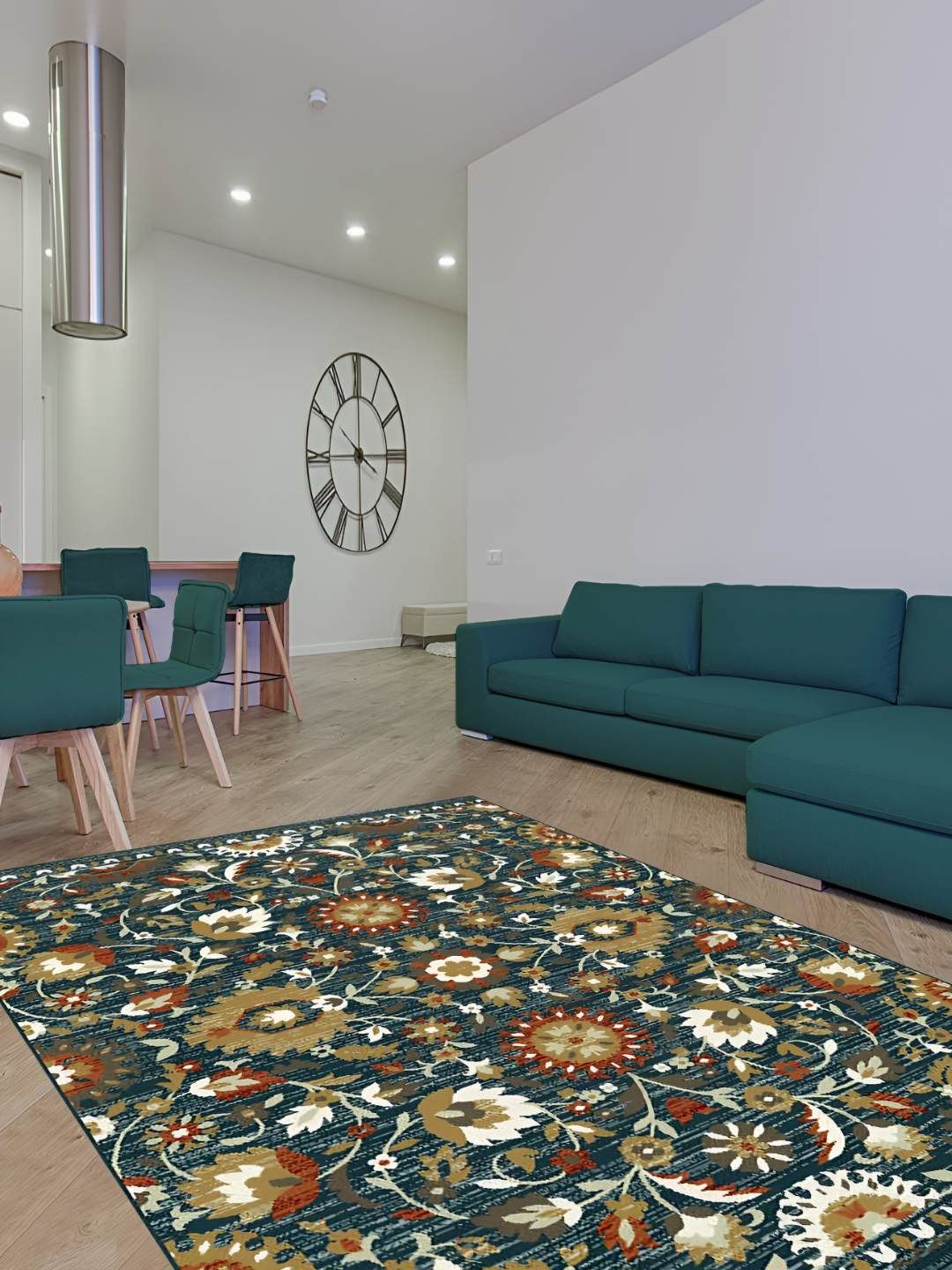 Sapana Carpet-Mats Navy Blue Floral Anti-Skid Polypropylene Carpet-picture-24