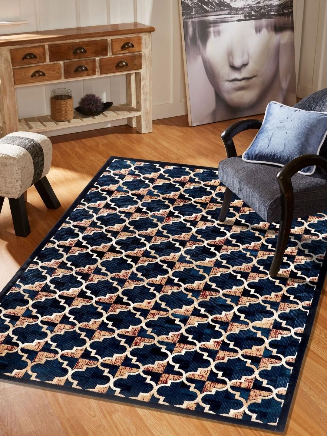MODEFE Blue & Cream Geometric Anti-Skid Carpet-picture-43