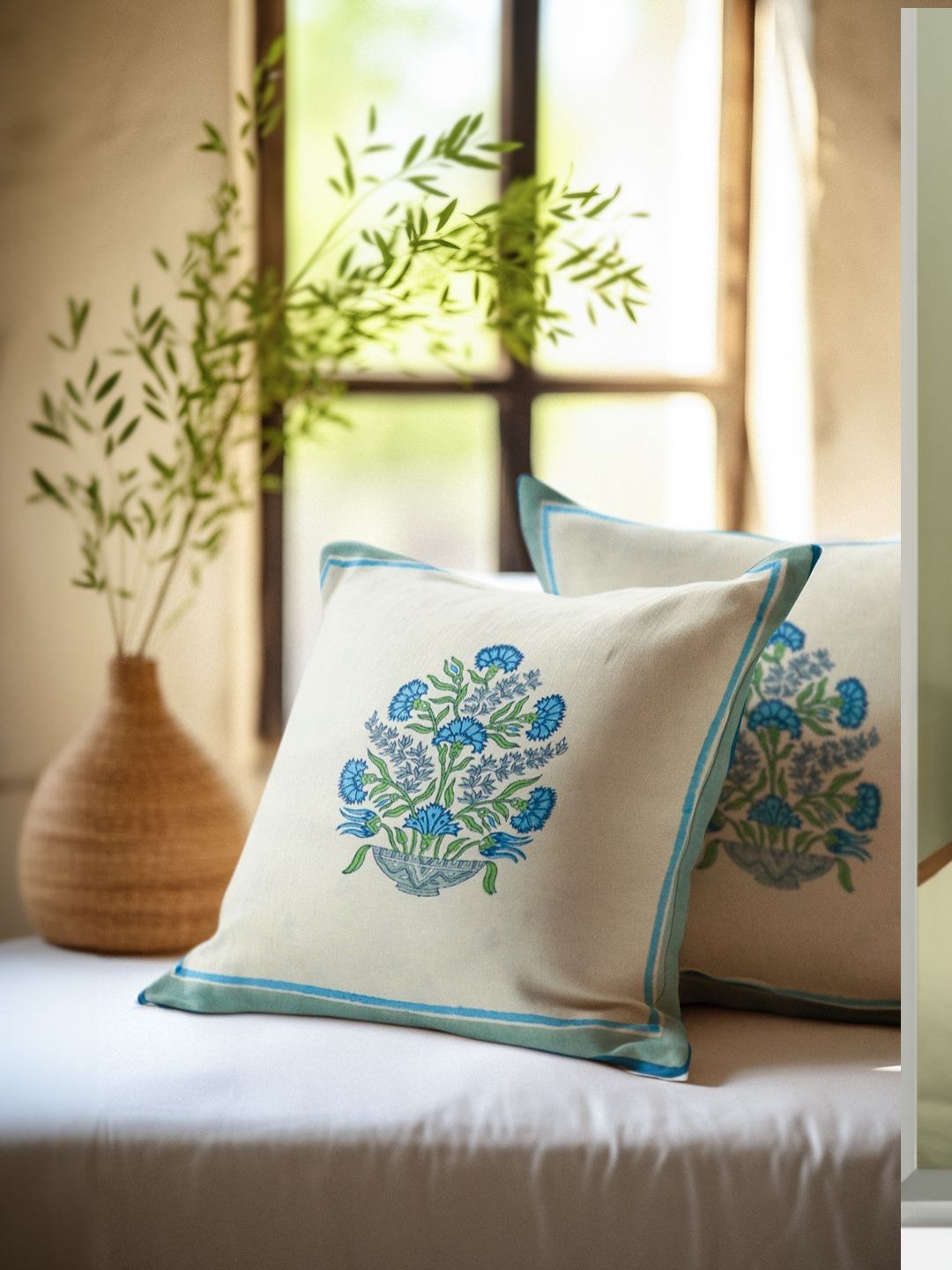 Baarno White & Blue Set of 2 Floral Square Cushion Covers-image-28