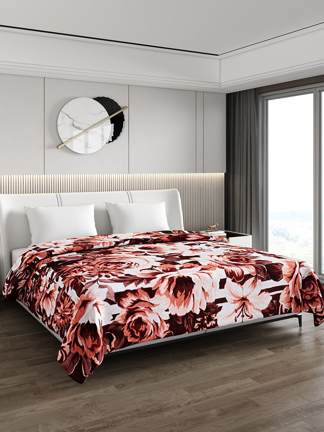 Monte Carlo Brown & White Floral 1000 GSM Heavy Winter Double Bed Blanket-image-22