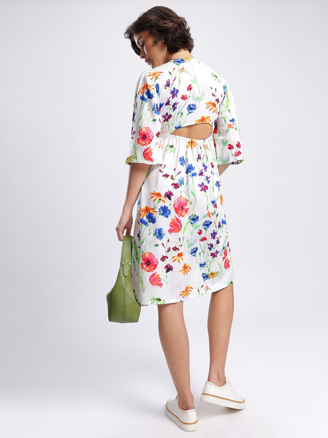 DressBerry Floral Printed Cut Out Detail Shirt Style Dress