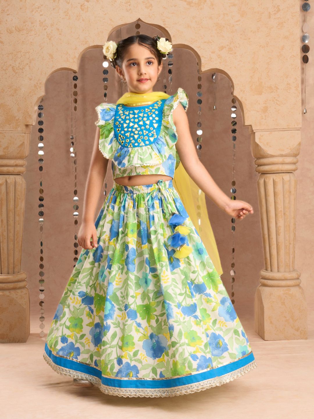 LIL DRAMA Girls Printed Ready to Wear Cotton Lehenga & Blouse With Dupatta-picture-37