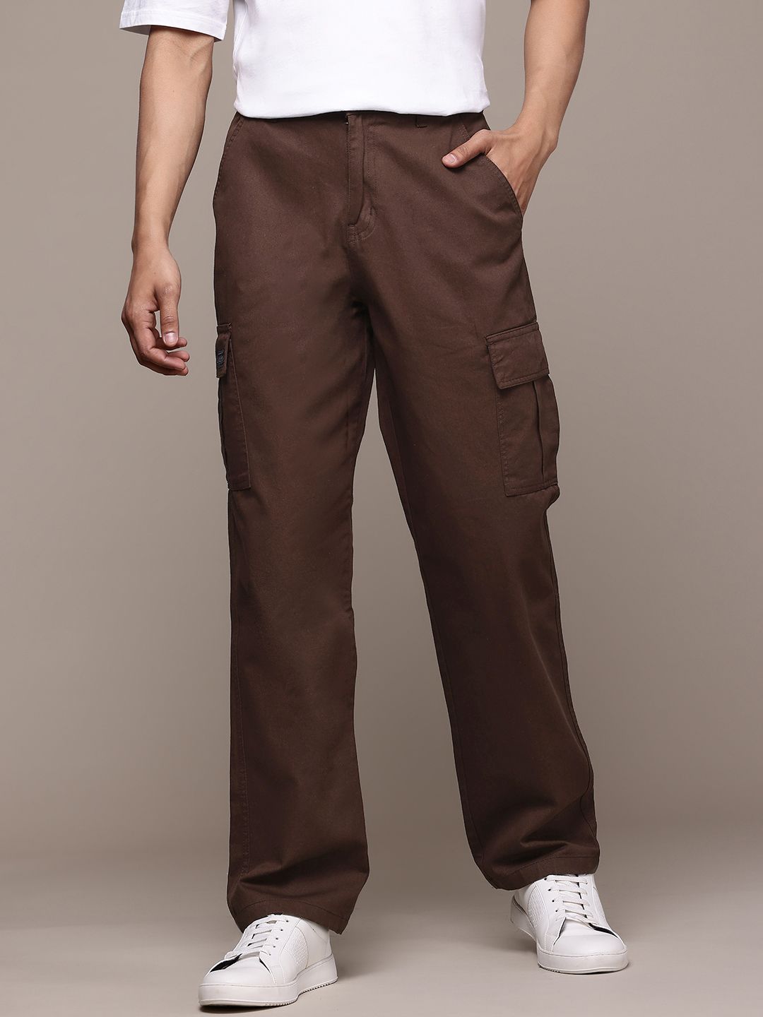 The Roadster Lifestyle Co. Men Pure Cotton Straight Fit High-Rise Cargos-image-39