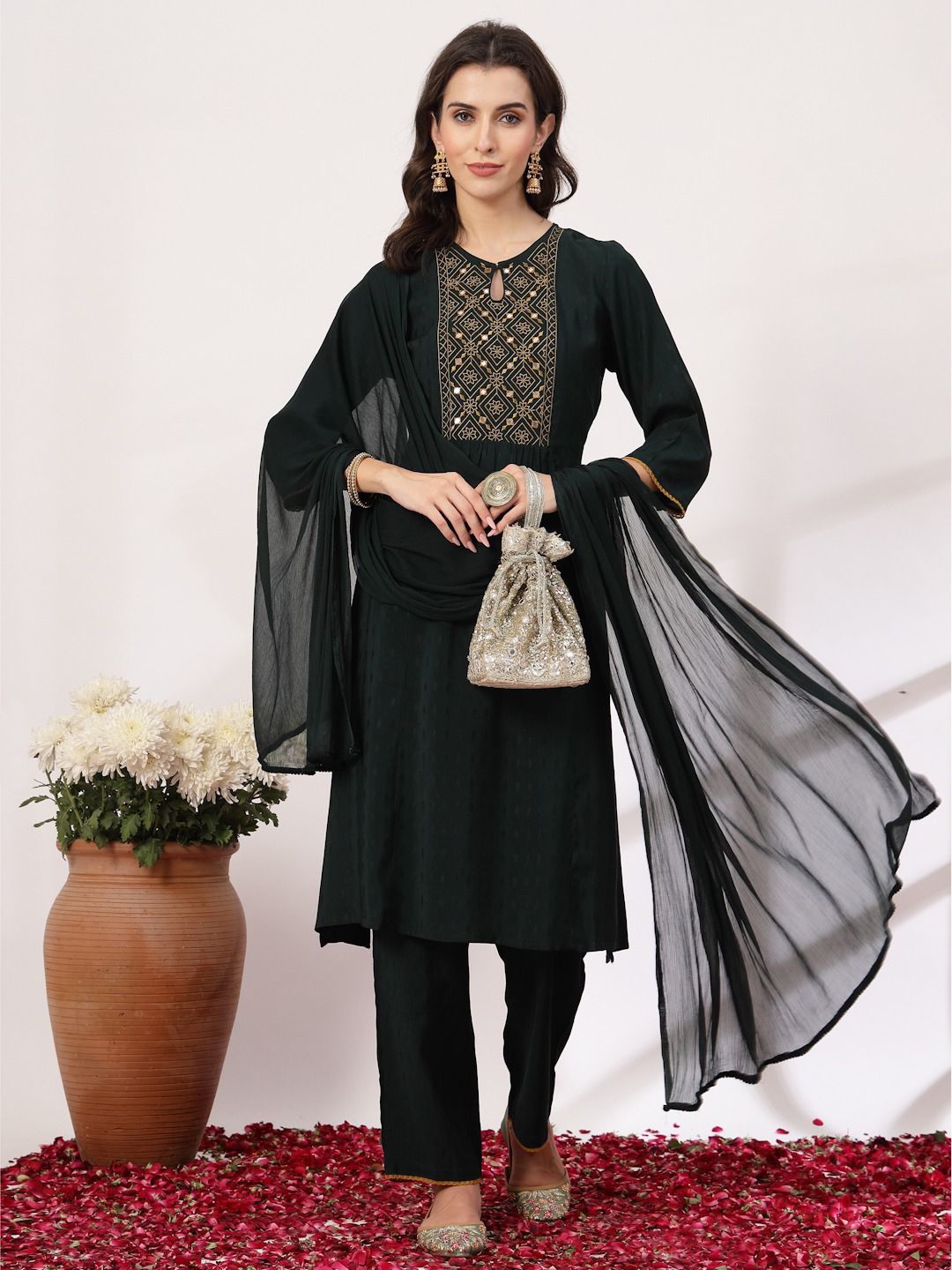 Nayam By Lakshita Floral Yoke Design A-Line Kurta With Palazzos & Dupatta-picture-27