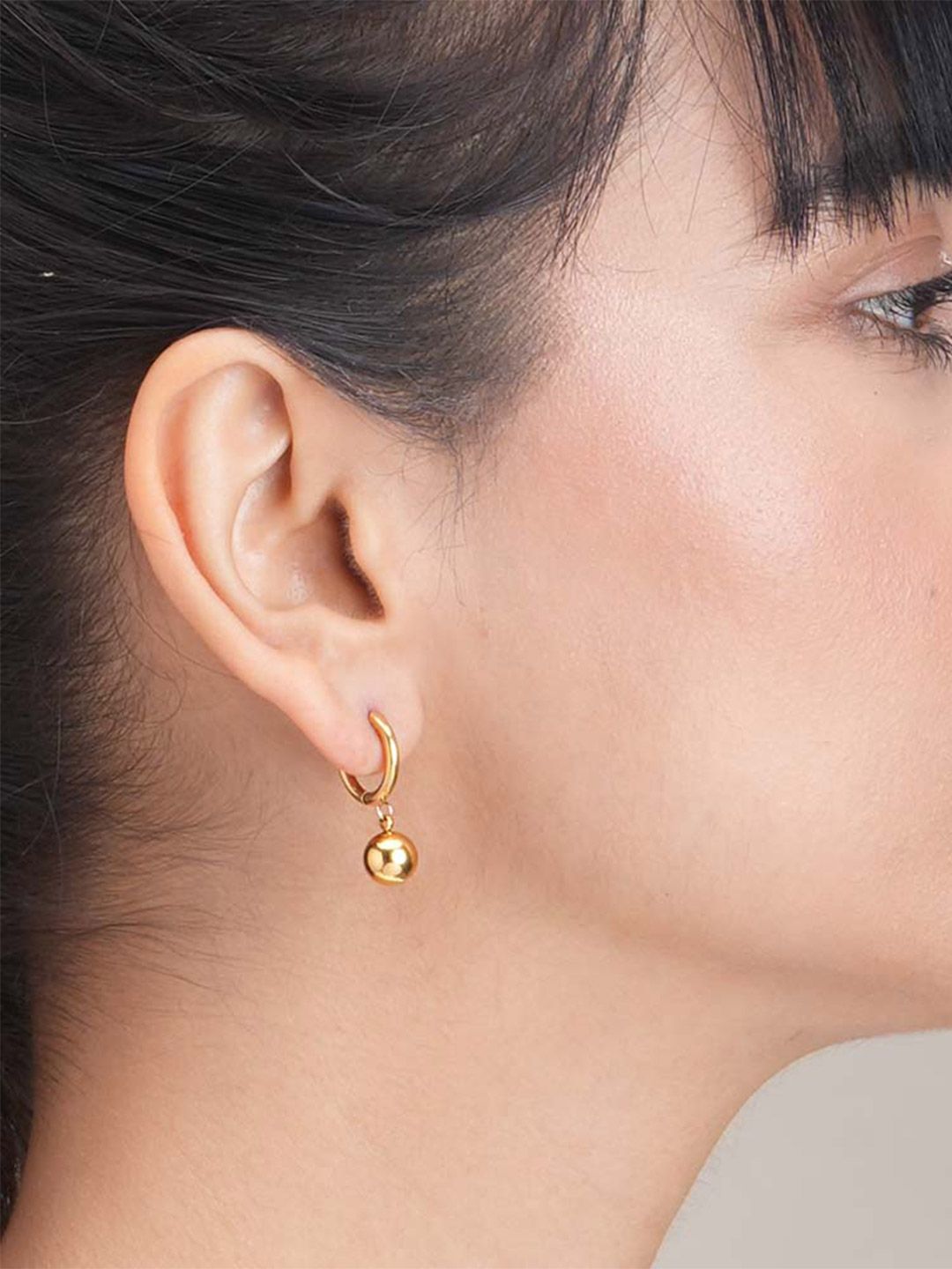PALMONAS Gold-Plated Stainless Steel Orb Hoop Earrings-picture-52