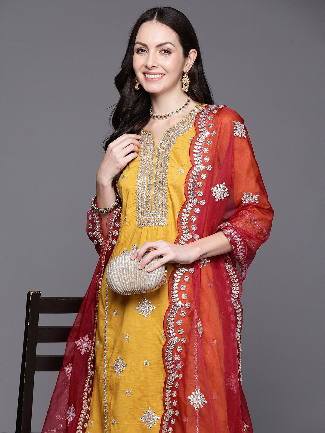 Indo Era Ethnic Motifs Embroidered Gotta Patti Kurta with Trousers & Dupatta