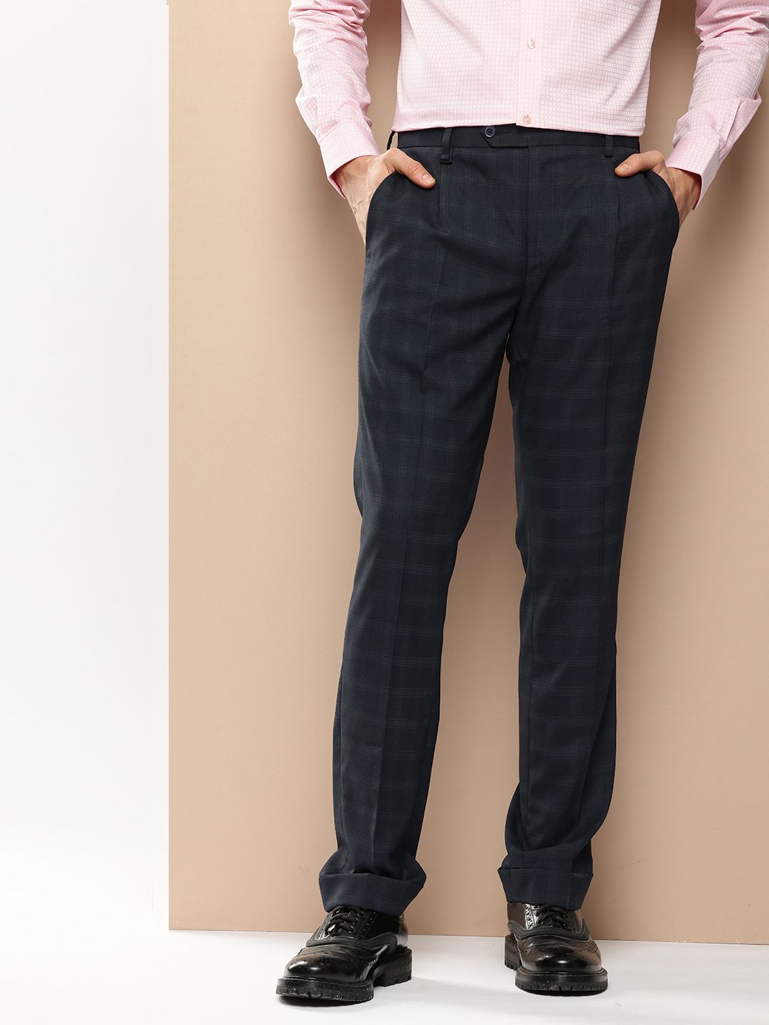 INVICTUS Men Weft Stetch- 2 Way Comfort Stretch Checked Slim Fit Trousers-picture-17