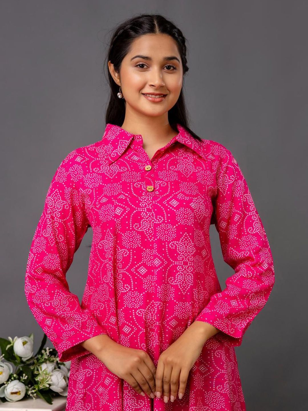 Jasoriya Women Floral Printed Shirt Collar A-Line Dress-picture-16