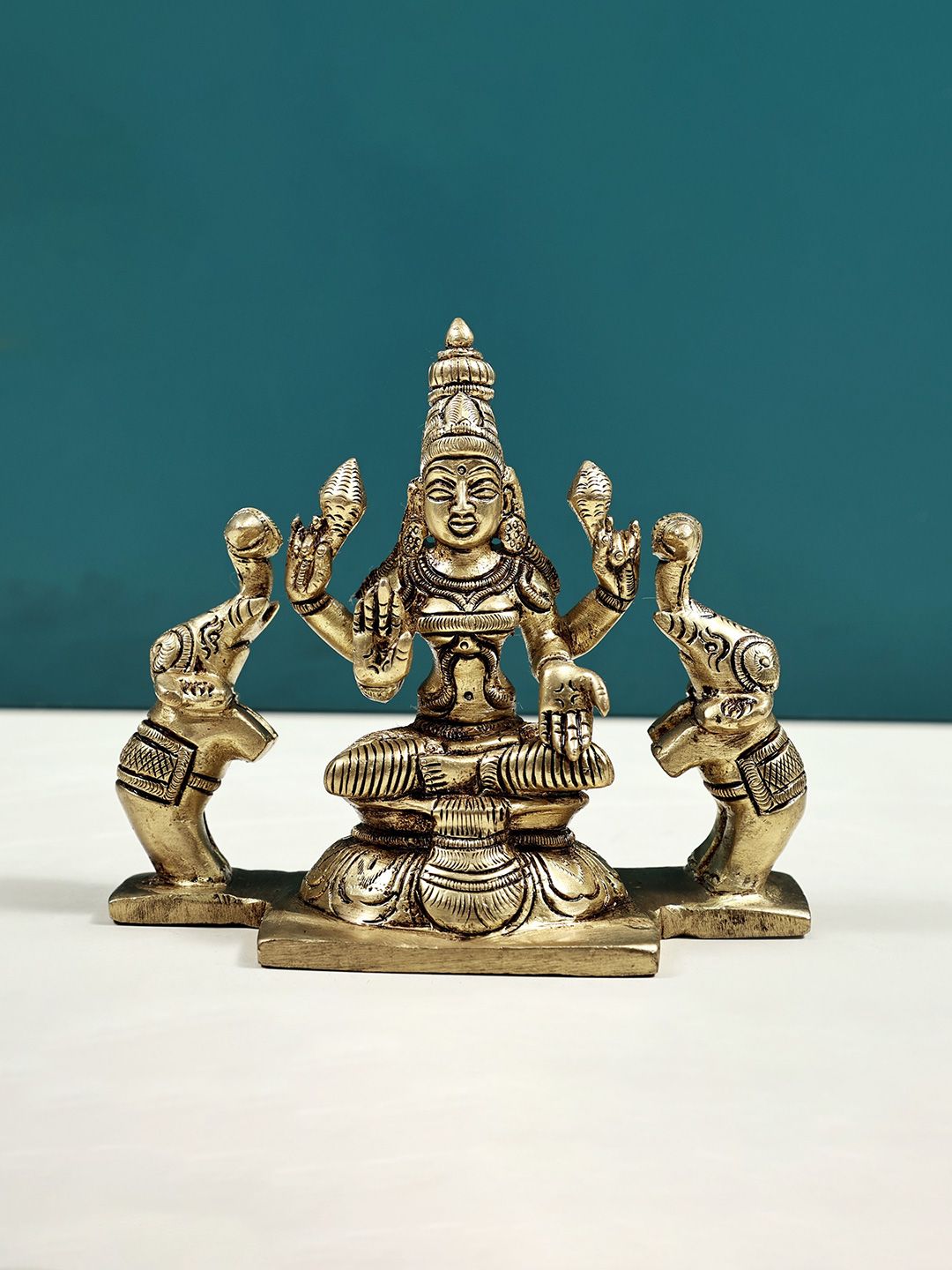 Exotic India Gold-Toned Gajalakshmi Brass Religious Idol Showpiece-picture-11