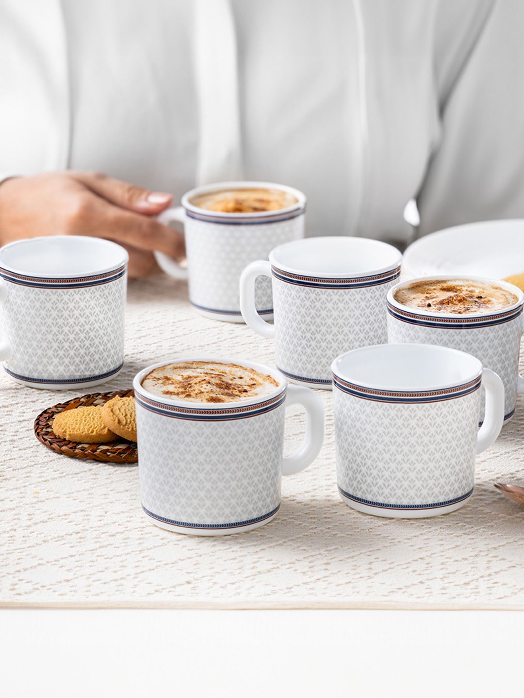 Larah by BOROSIL Premia Series Starlight White & Grey 6Pc Printed Opalware Mugs 180ml Each-image-47