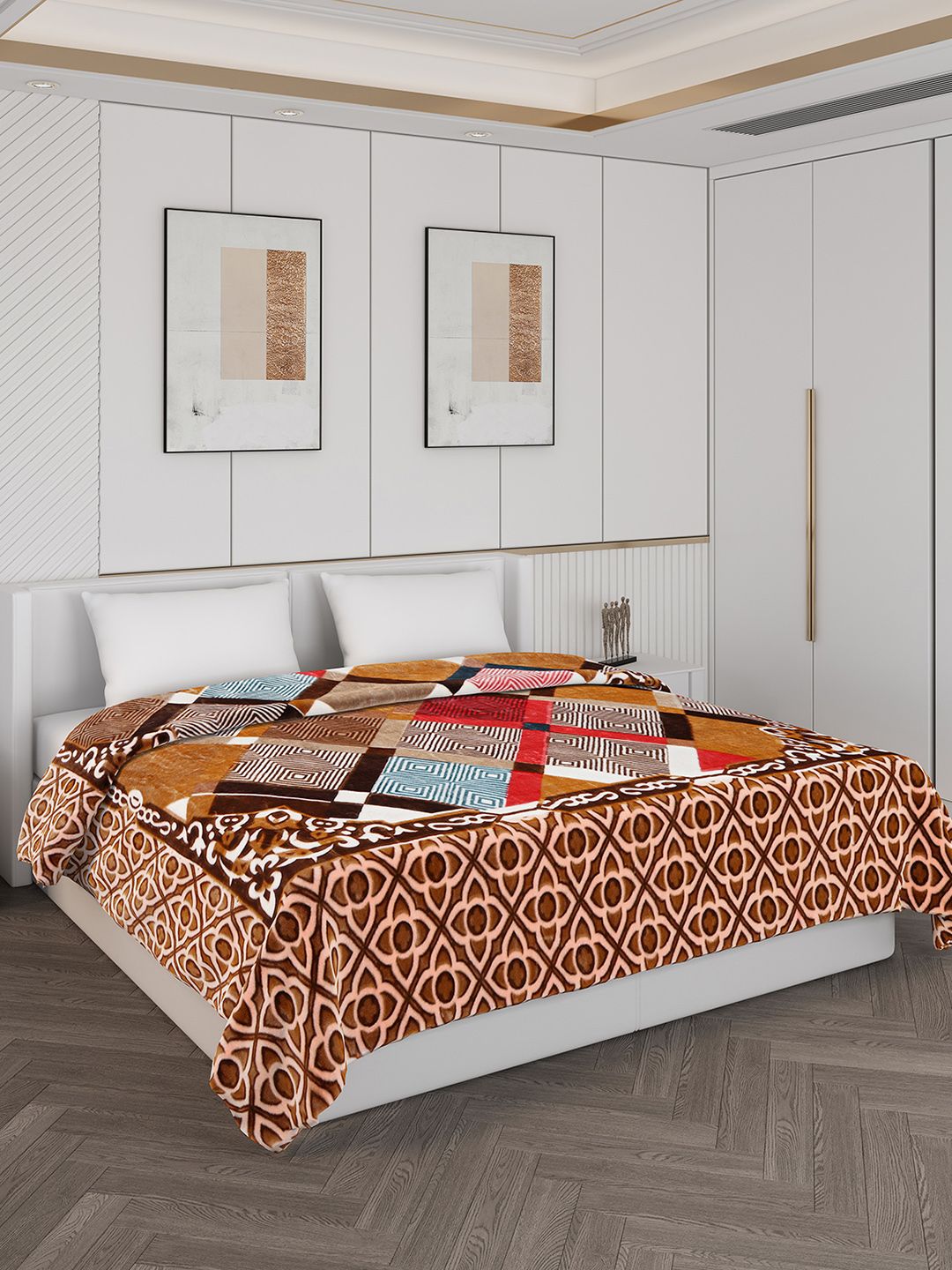 Monte Carlo Brown & Grey Abstract Printed Mild Winter 800 GSM Double Bed Blanket-image-43
