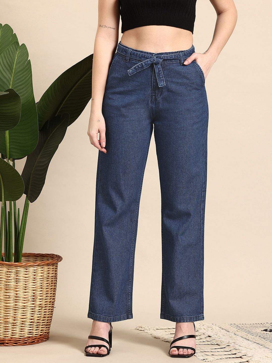 Mast & Harbour Women Straight Fit High-Rise Jeans