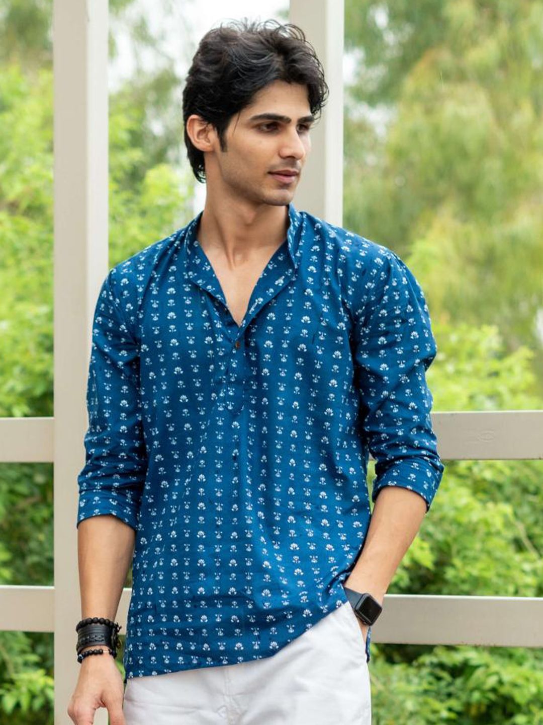 Shasak Floral Printed Mandarin Collar Cotton Straight Kurta-picture-12
