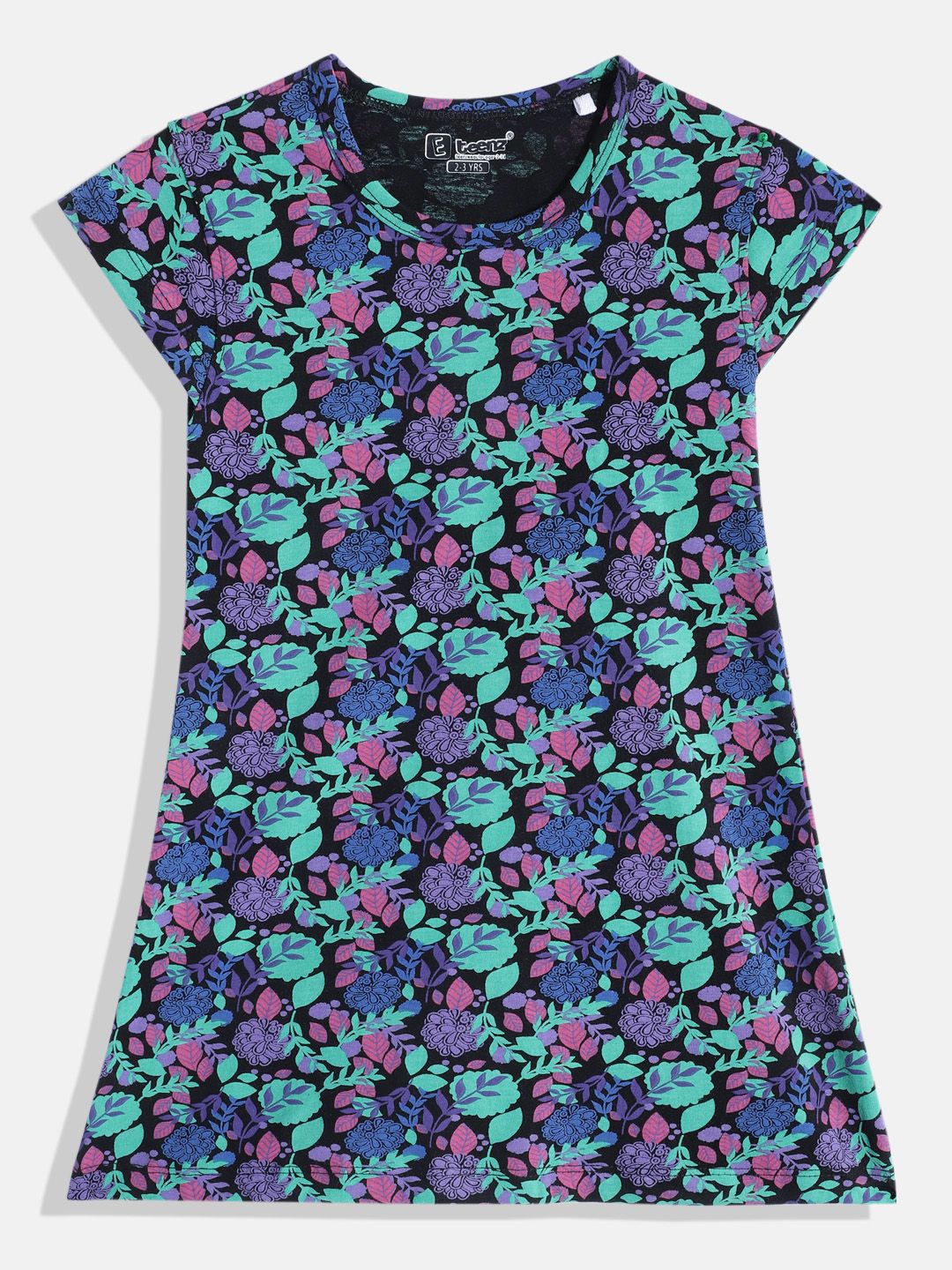 Eteenz Girls Floral Printed Cap Sleeves Pure Cotton A-Line Dress-image-7