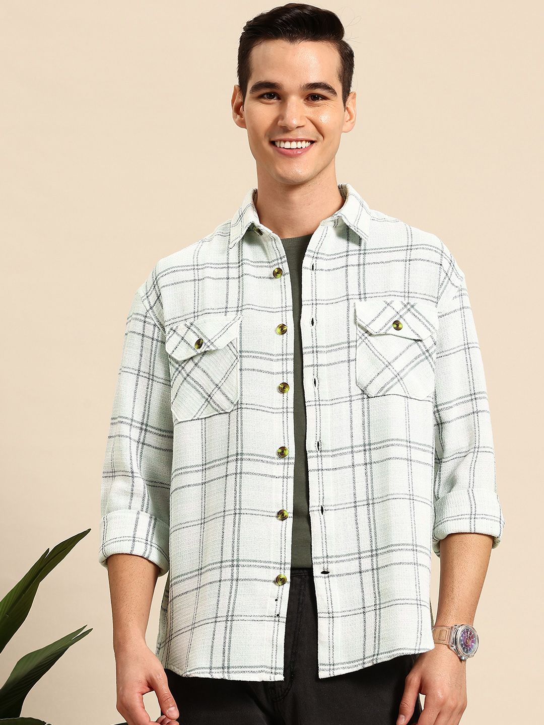 Mast & Harbour Textured Chest Pocket Detail Checked Shirt-picture-41