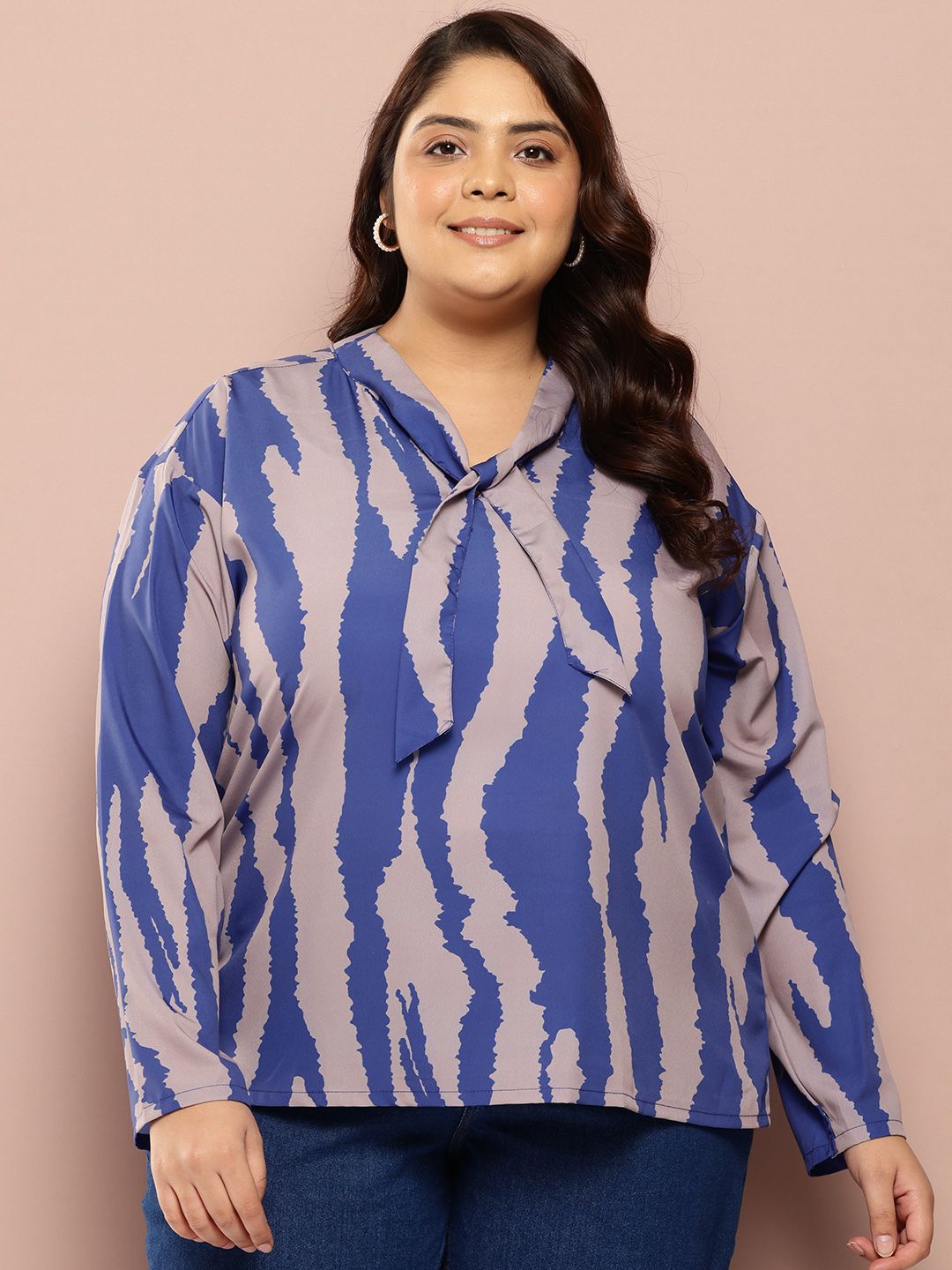 Sztori Plus Size Printed Tie-Up Neck Top-picture-10