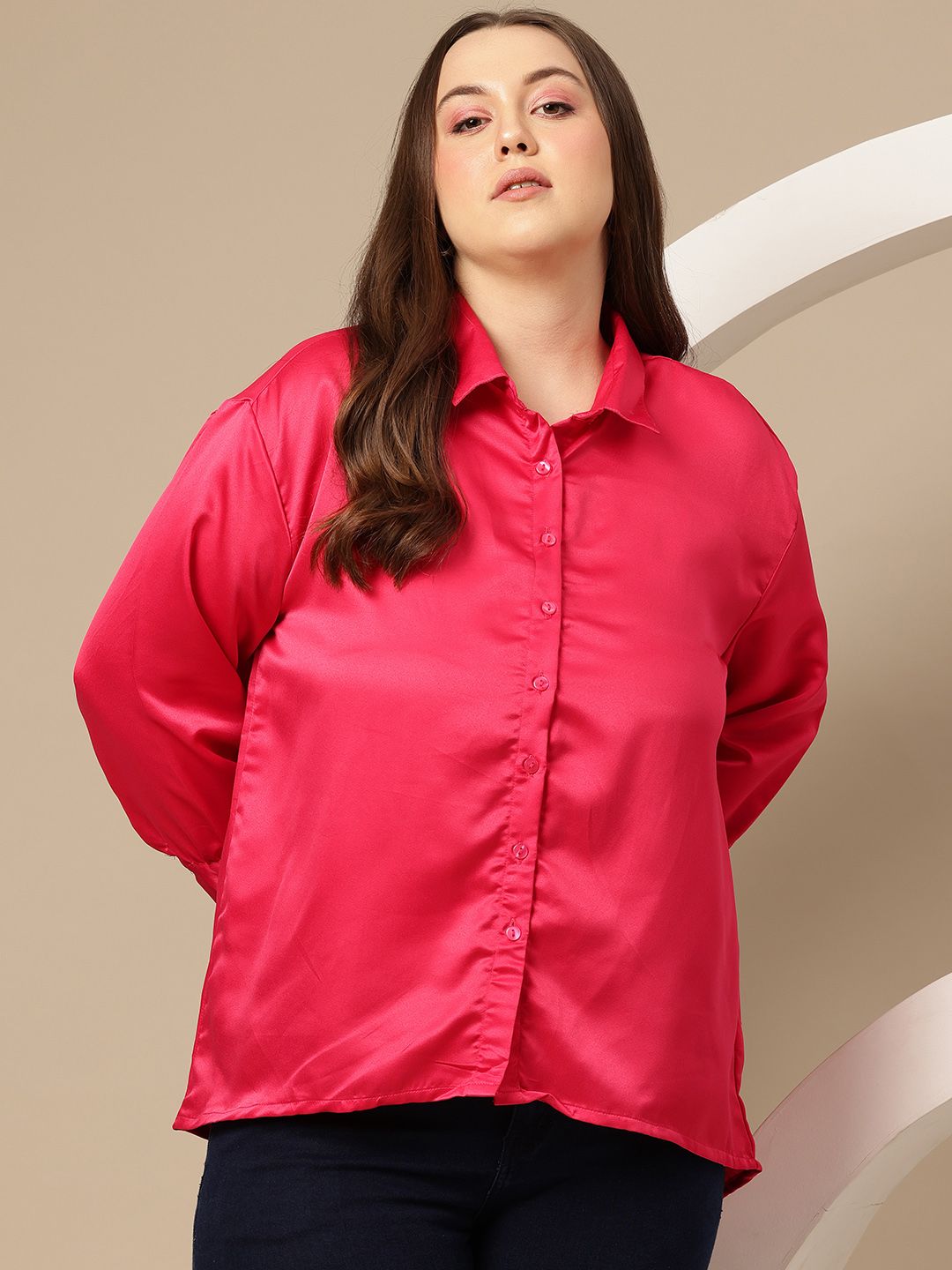Sztori Plus Size Satin-Finish High-Low Shirt-picture-34