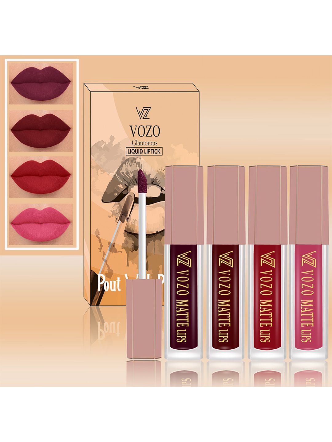 VOZO Set Of 4 Soft & Comfortable Matte Finish Liquid Lipsticks-102-103-104-203-picture-47