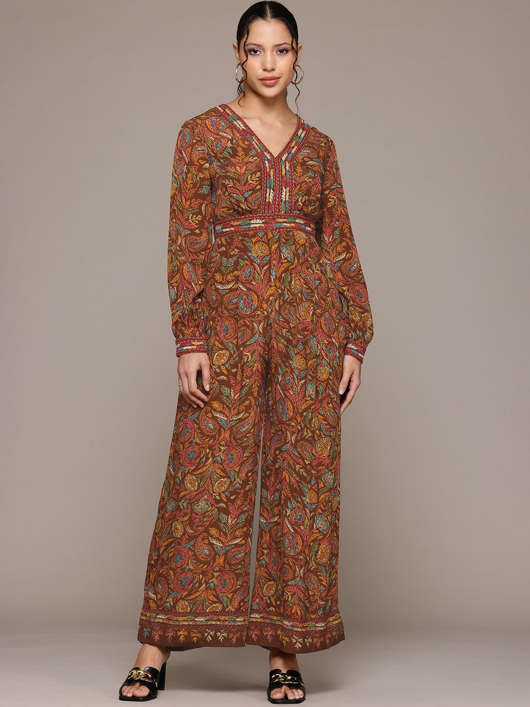 Ritu Kumar Paisley Printed Basic Jumpsuit with Embroidered Detail-picture-28