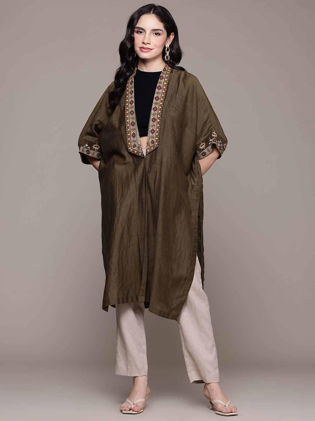 Ritu Kumar Women Embroidered Longline Shrug-picture-25