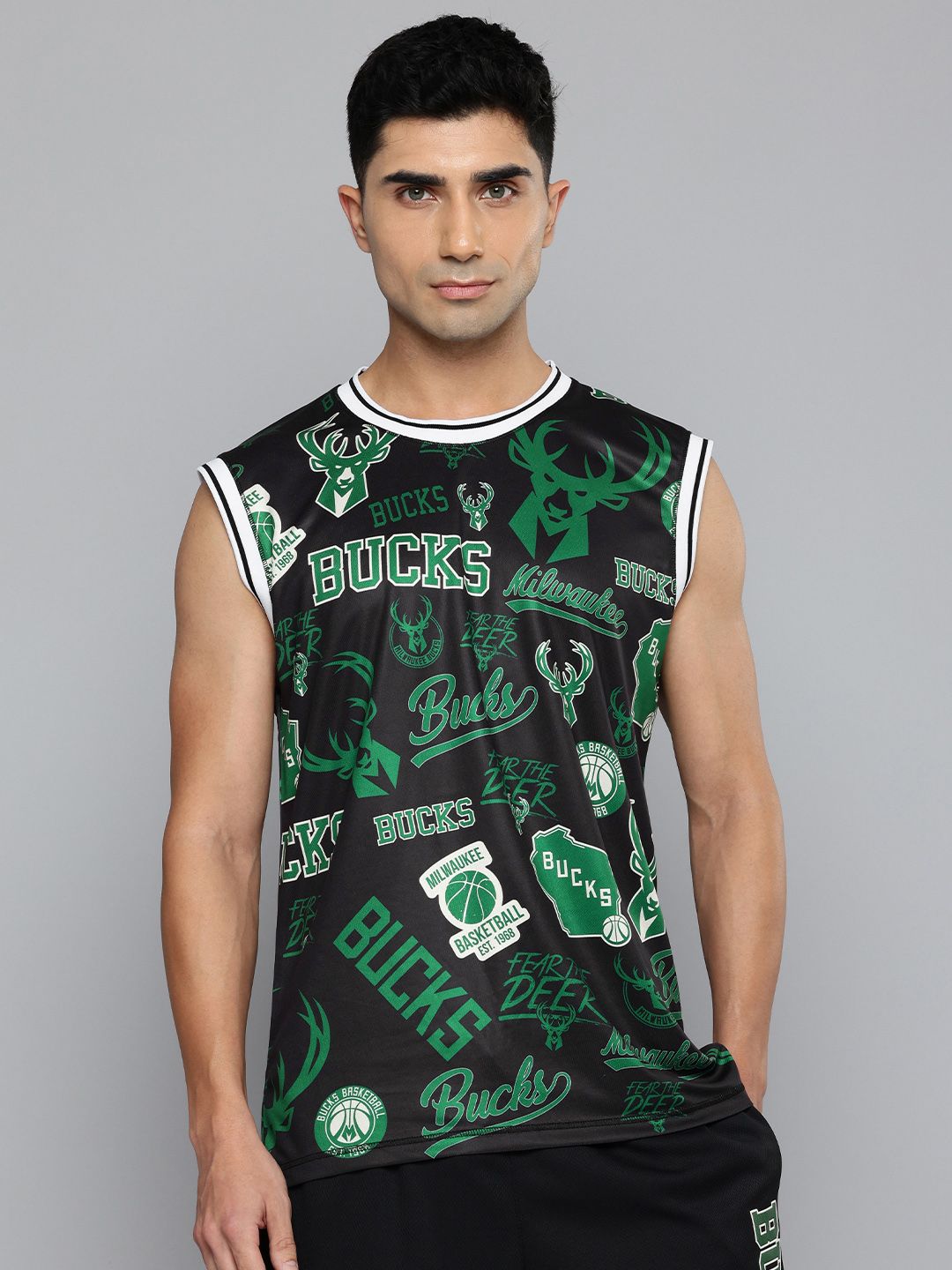 NBA Men Milwaukee Bucks Logo Mash Printed Jersey-picture-12