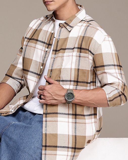 Buy The Roadster Life Co. Relaxed Fit Opaque Checked Pure Cotton Casual ...
