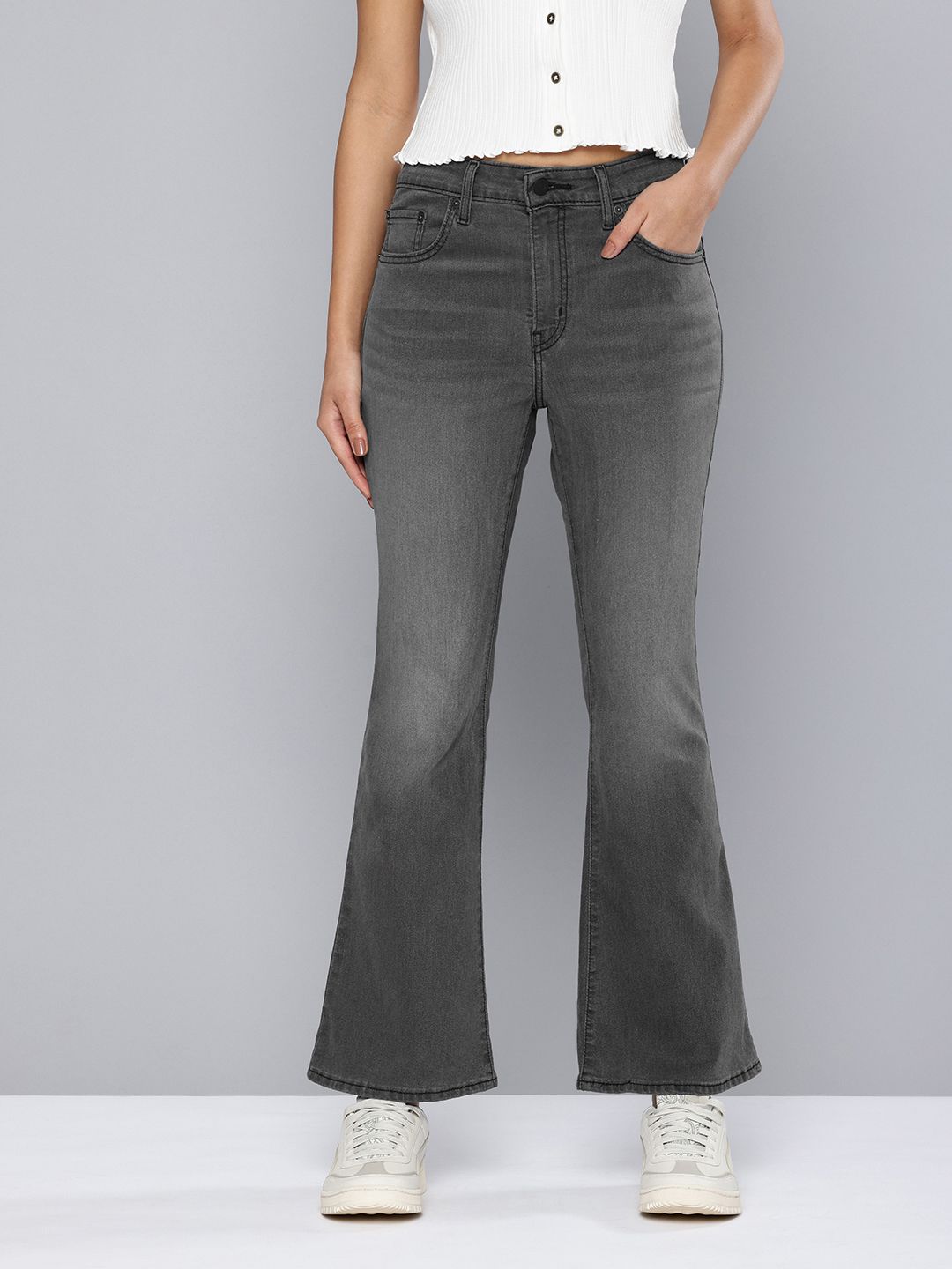 Levis Women's 725 Grey Bootcut Fit High Rise Jeans