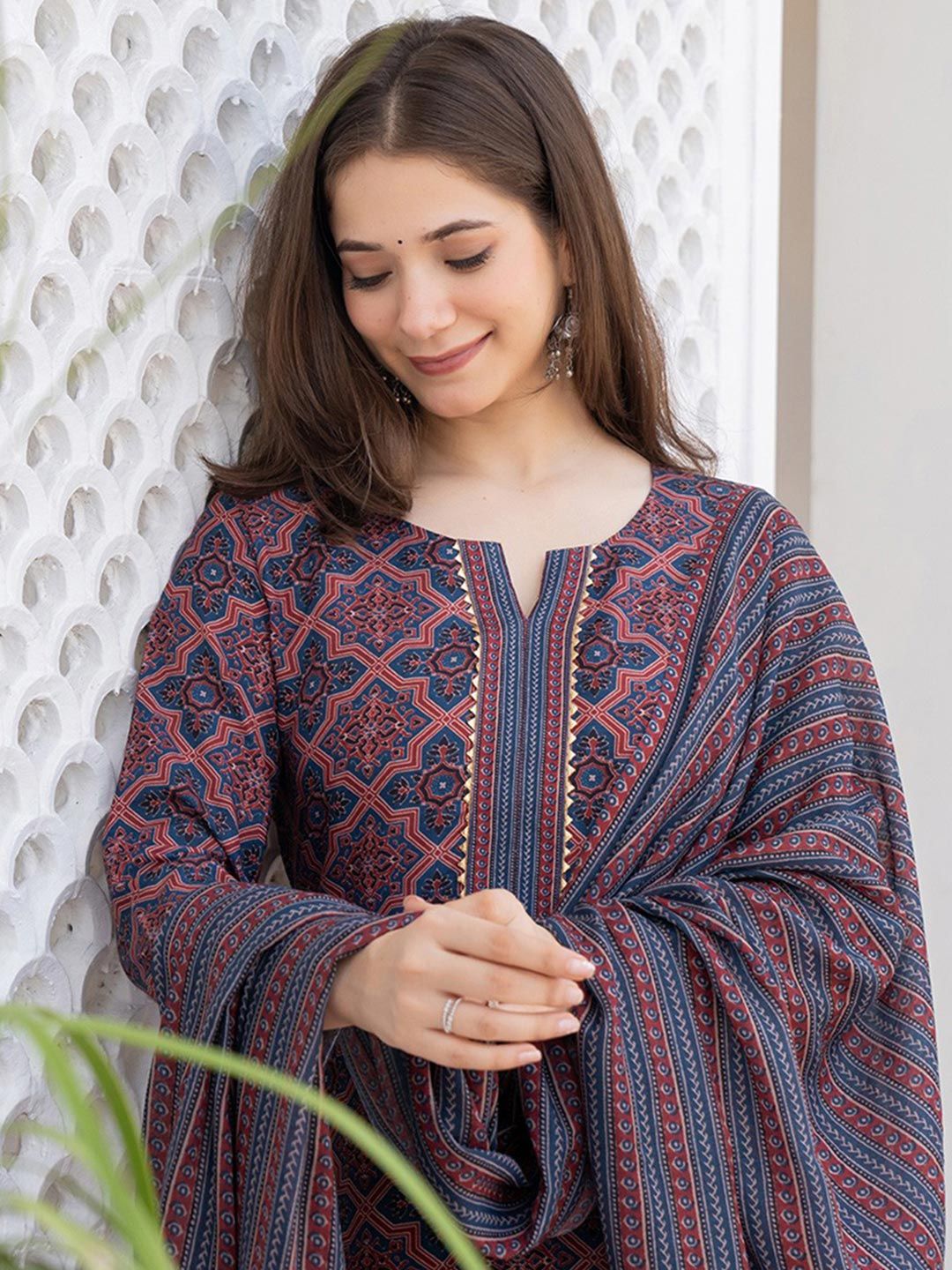 KALINI Ethnic Motifs Printed Regular Gotta Patti Straight Kurta with Trousers & Dupatta-image-28
