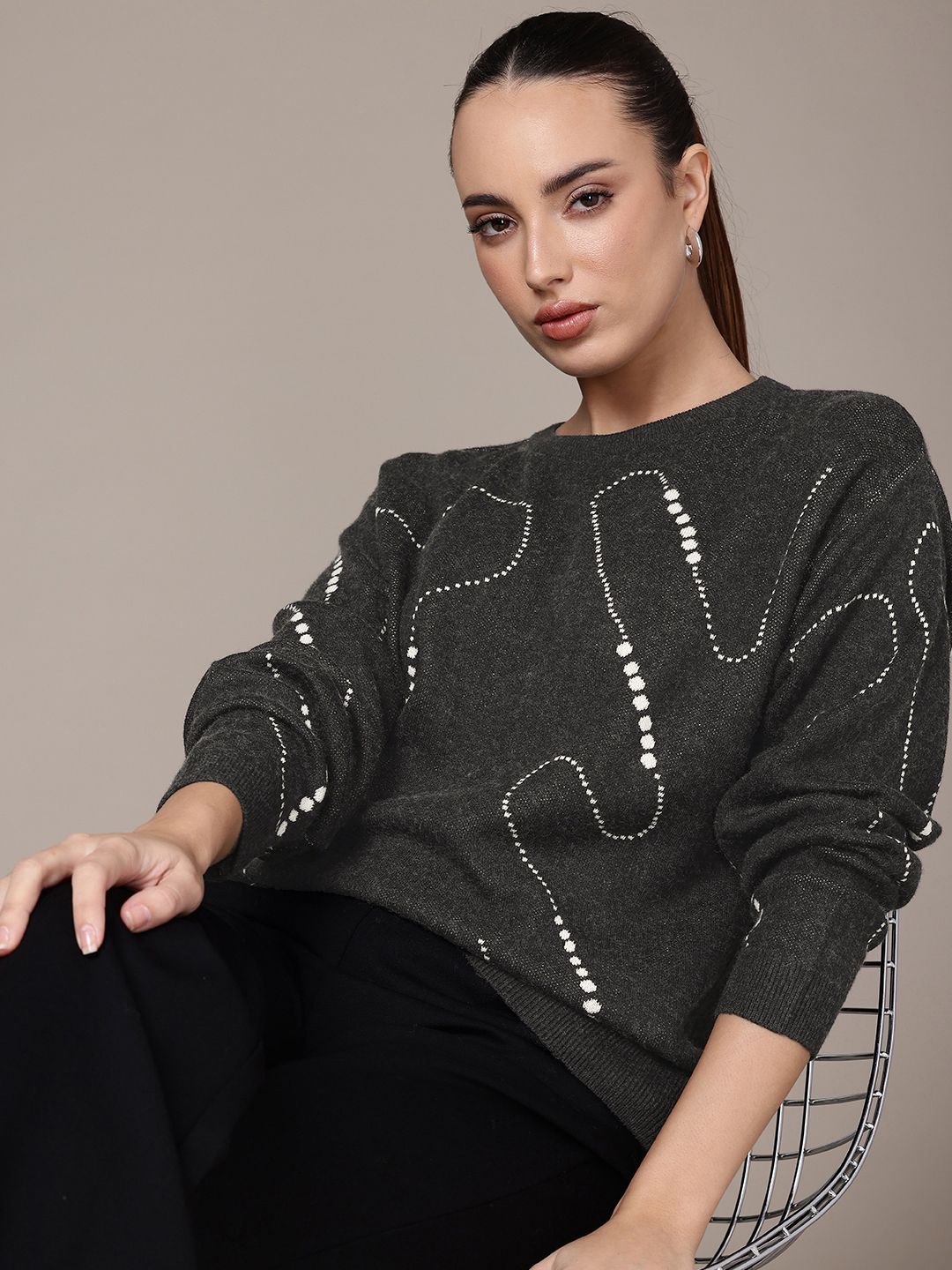 bebe Women Self Design Abstract Pullover Sweaters-picture-15