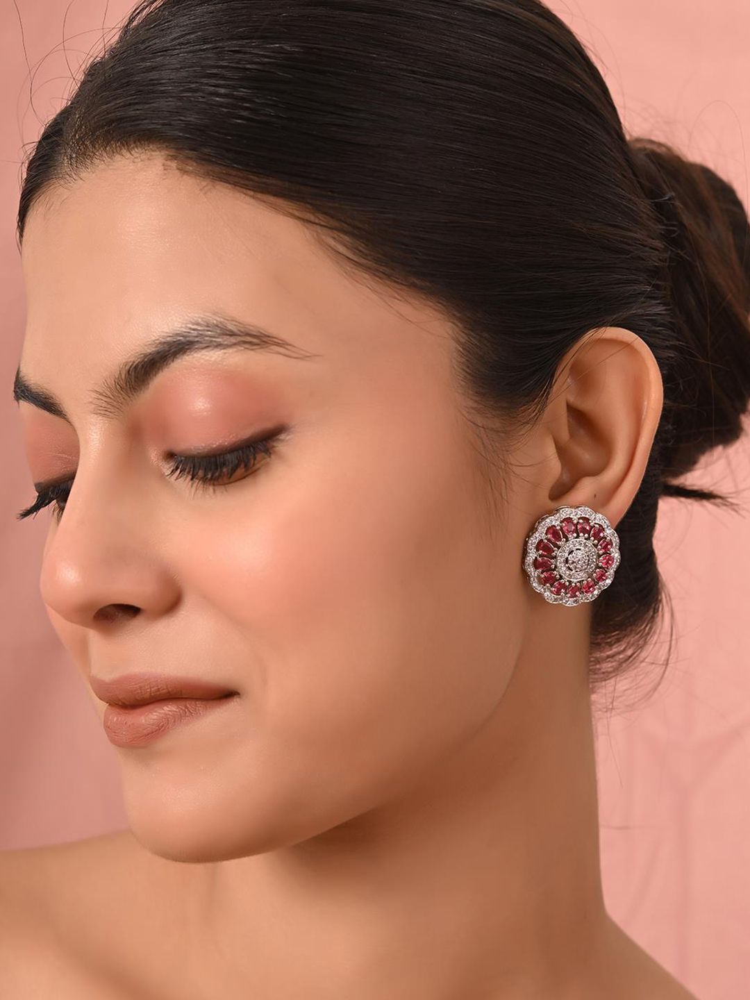 RATNAVALI JEWELS Silver-Plated Classic American Diamond Studs-picture-18