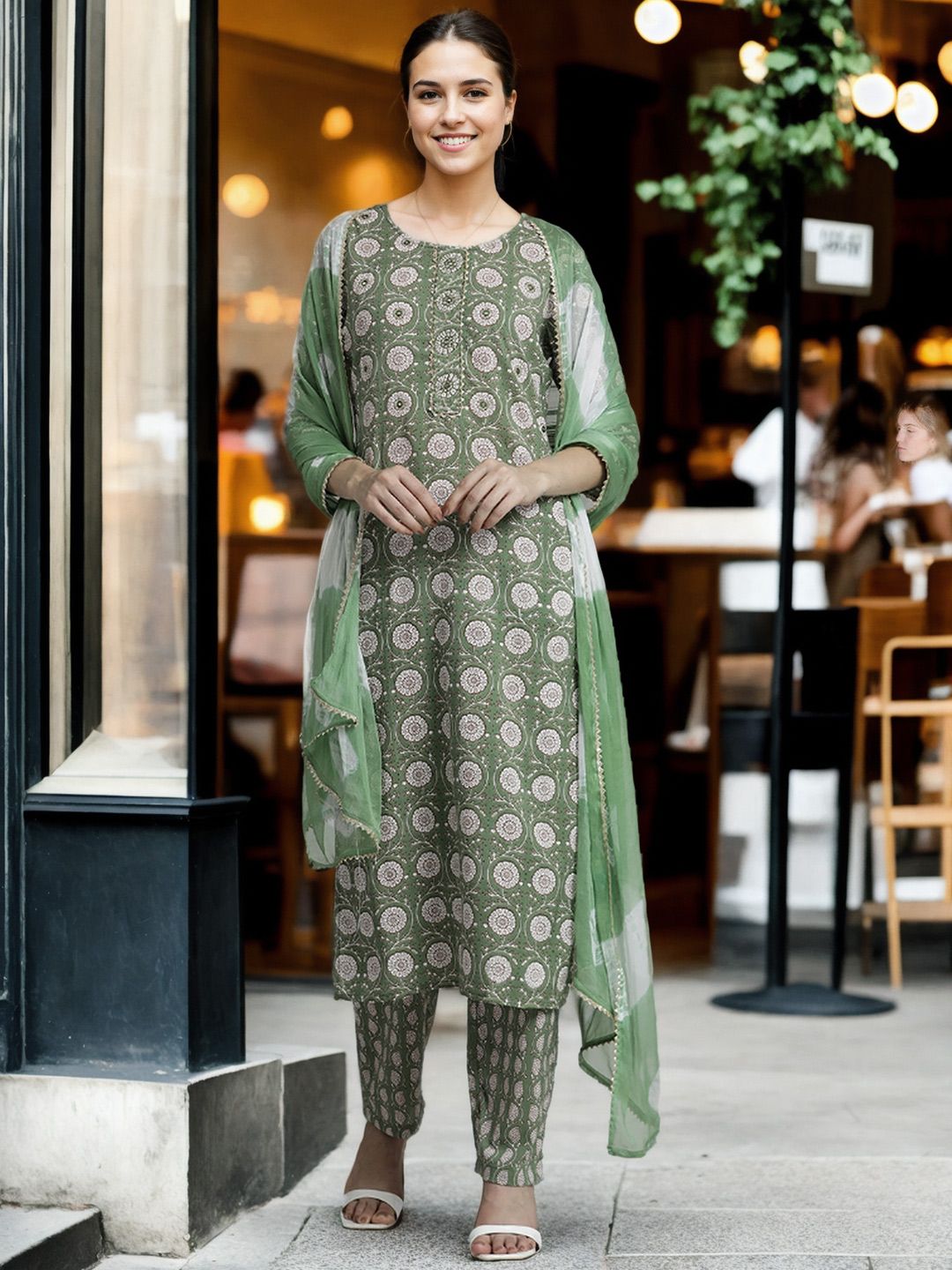 Jaipur Kurti Ethnic Floral Printed Pure Cotton Suit Set