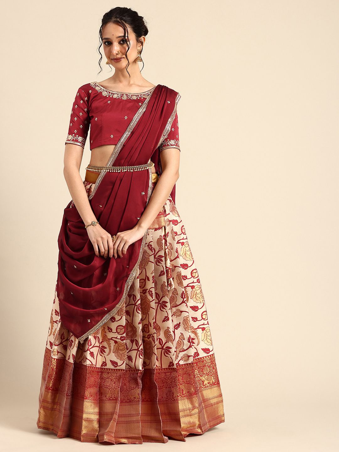 Fabcartz Embroidered Sequinned Semi-Stitched Lehenga & Unstitched Blouse With Dupatta-picture-28