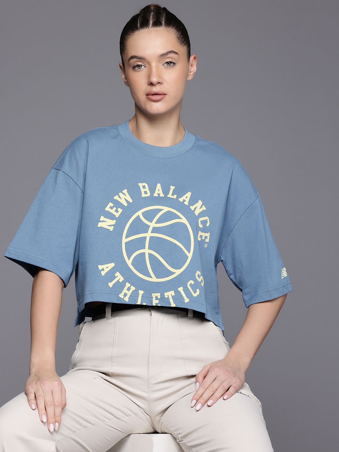 New Balance Brand Logo Print Cotton Boxy Athletics Oversized 550 League T-Shirt-image-46