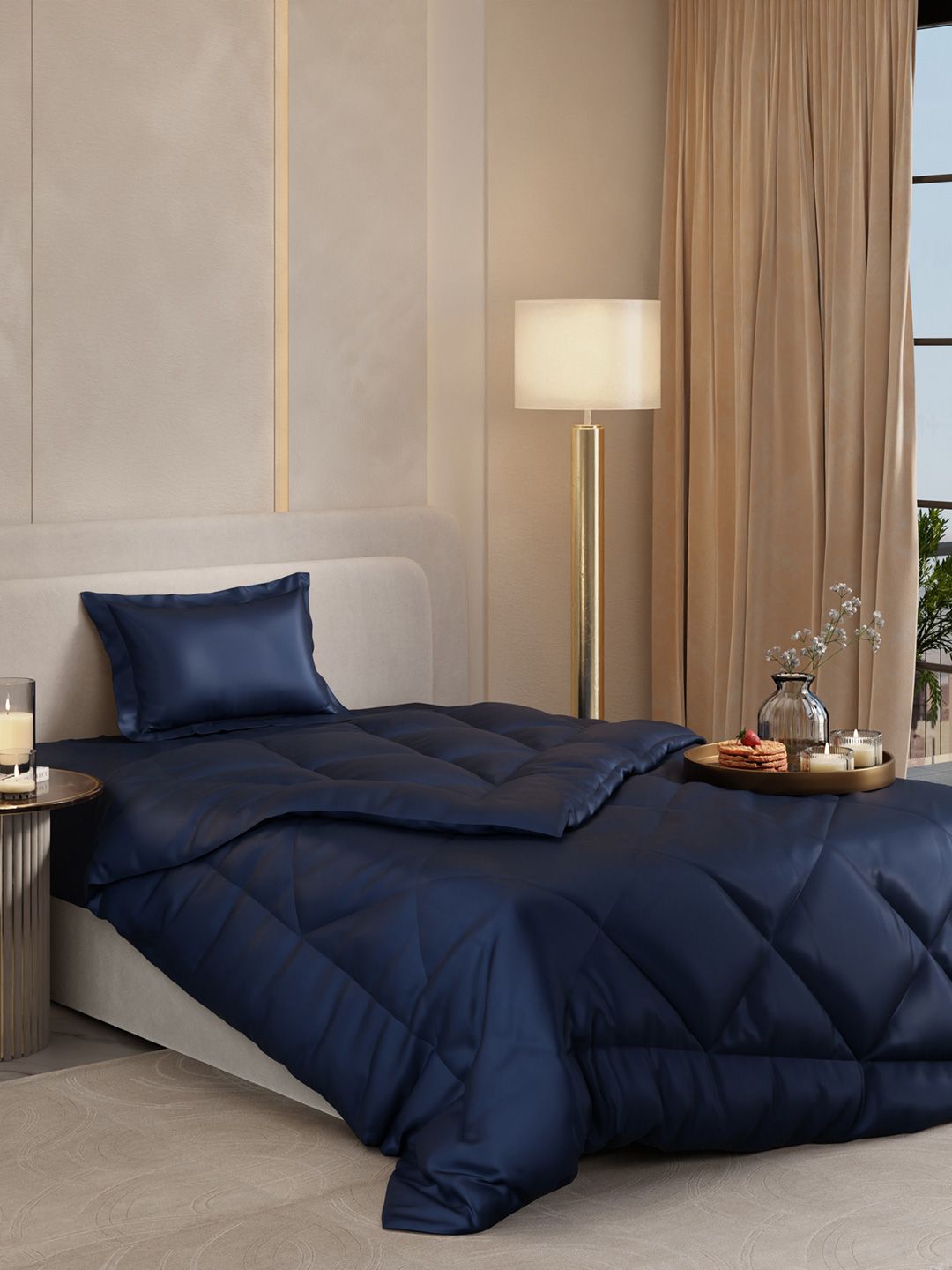 Stoa Paris Navy Blue Solid 3 Piece Single Regular Bedding Set-image-40