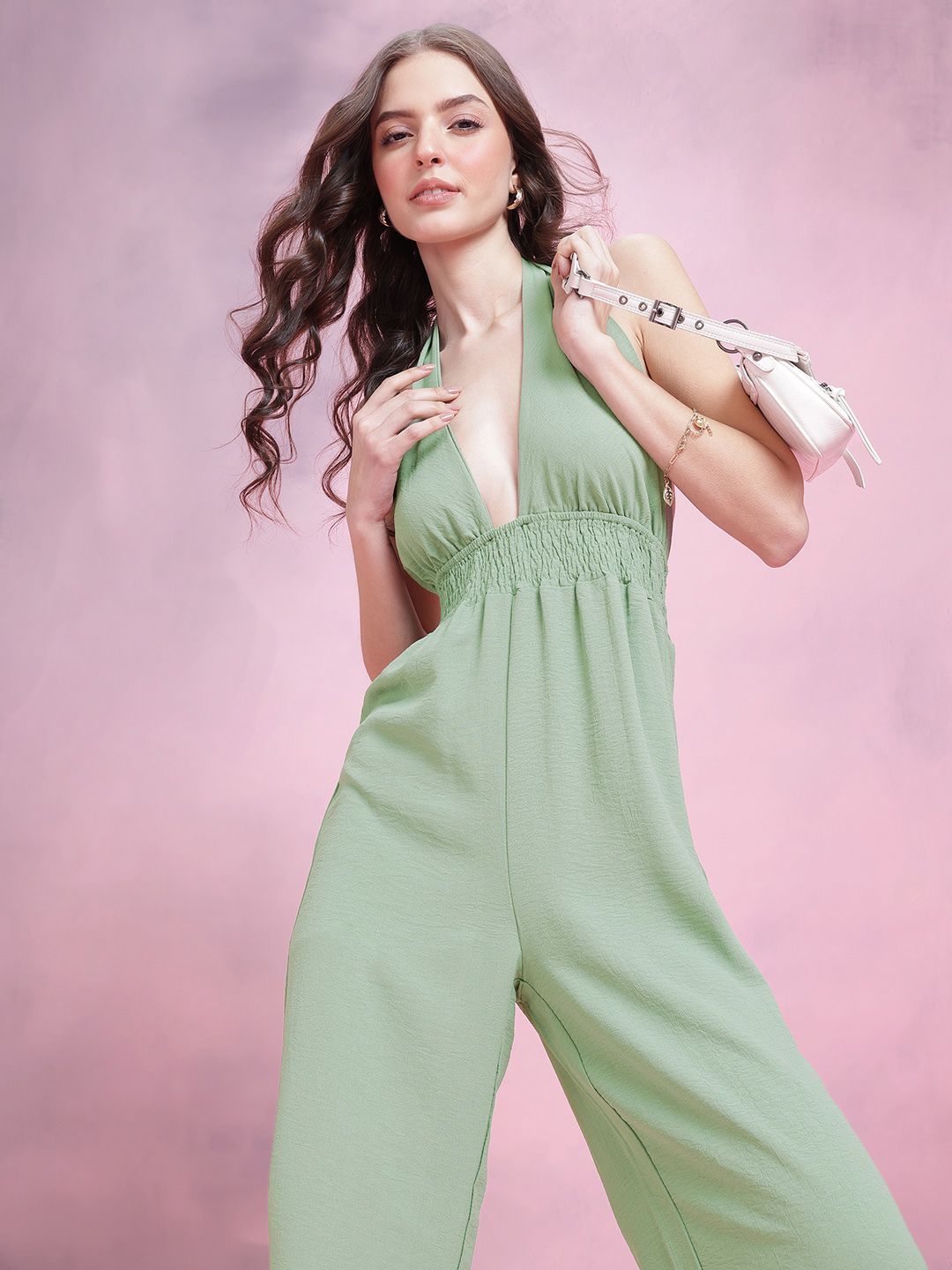 DressBerry Smocked Detail Halter Neck Backless Jumpsuit-picture-18