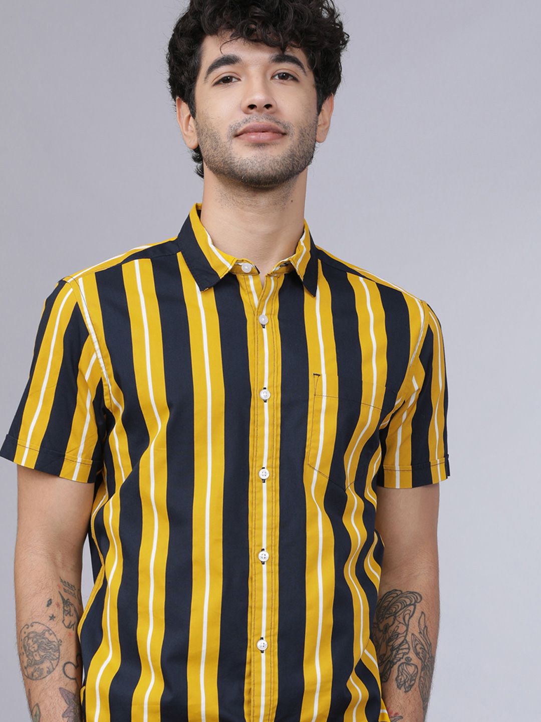 HIGHLANDER Men Slim Fit Opaque Striped Casual Shirt-picture-30