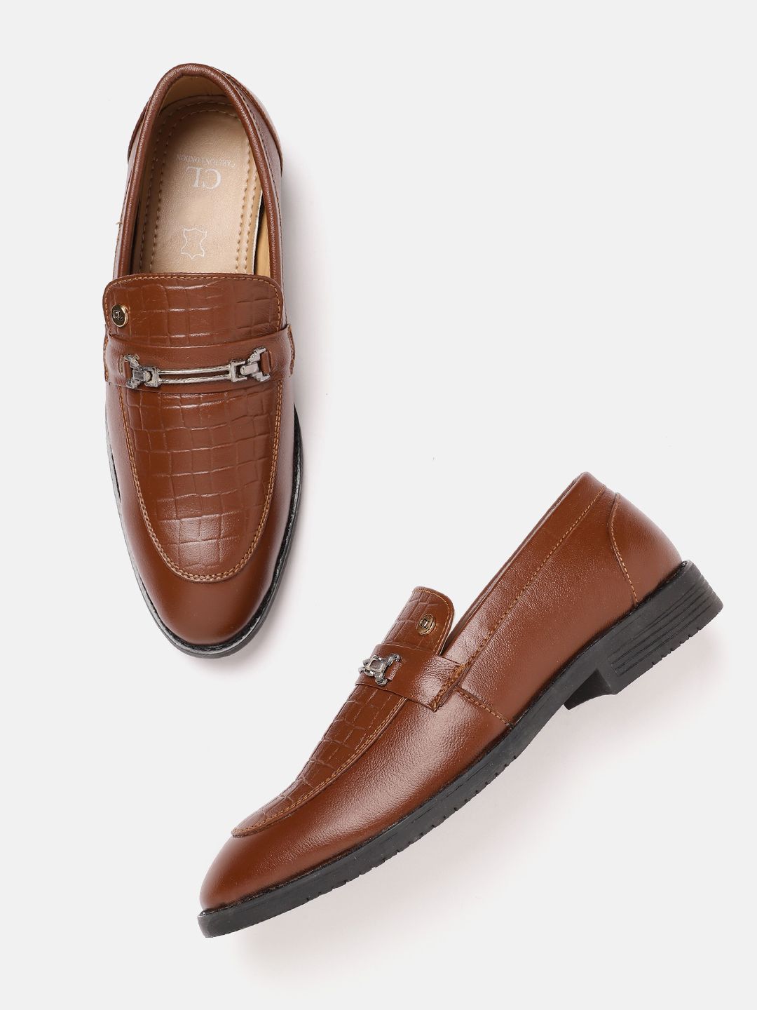 Carlton London Men Leather Textured Horsebit Loafers-picture-32