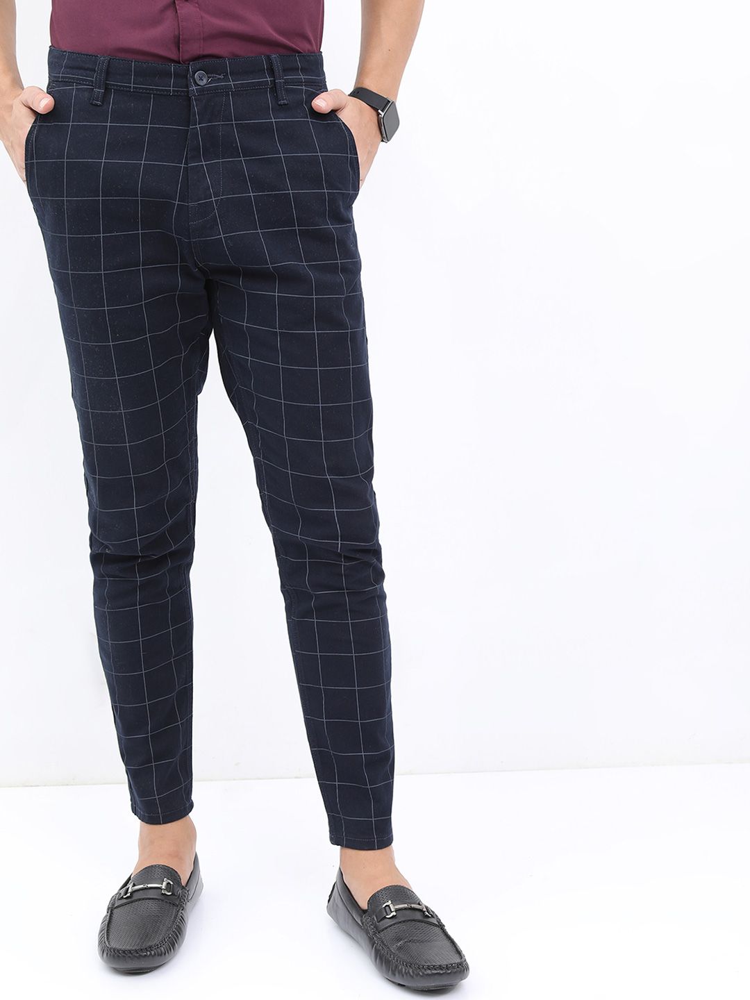HIGHLANDER Men Checked Mid-Rise Slim Fit Trousers-picture-34