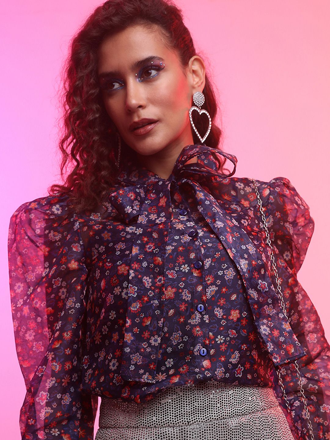 Tokyo Talkies Floral Print Mandarin Collar Top-picture-23