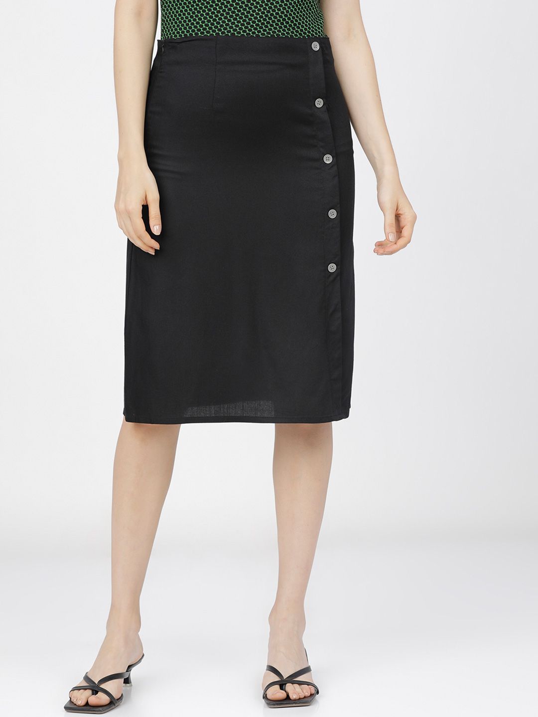 Tokyo Talkies Wrap Midi A-Line Solid Skirts-image-40